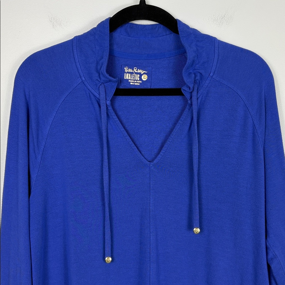 Lilly Pulitzer Luxletic Cassi Popover Sweatshirt Women’s Size Large Corsica Blue - Picture 3 of 8